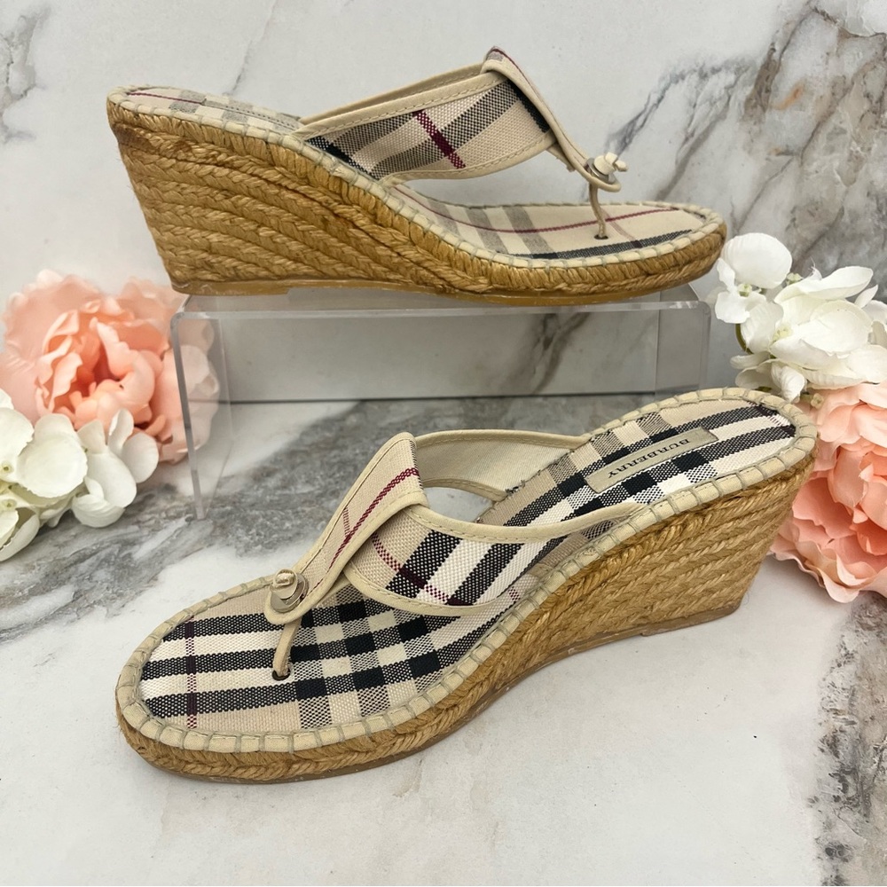Burberry Beige Plaid Espadrille Wedge Sandals - Picture 4 of 14